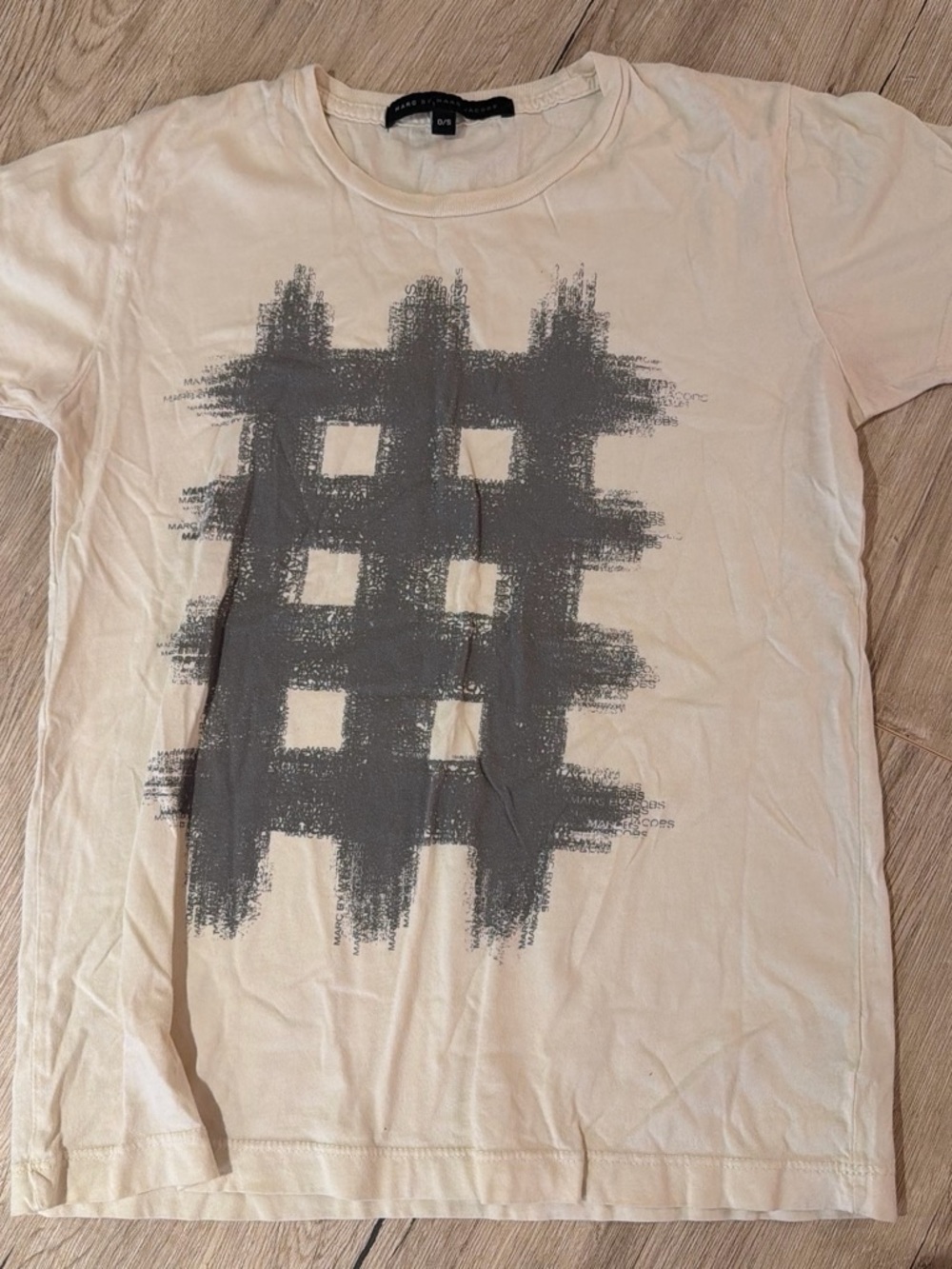 Marc By Marc Jacobs Beige Short Sleeve Tee with Charcoal Grid Print